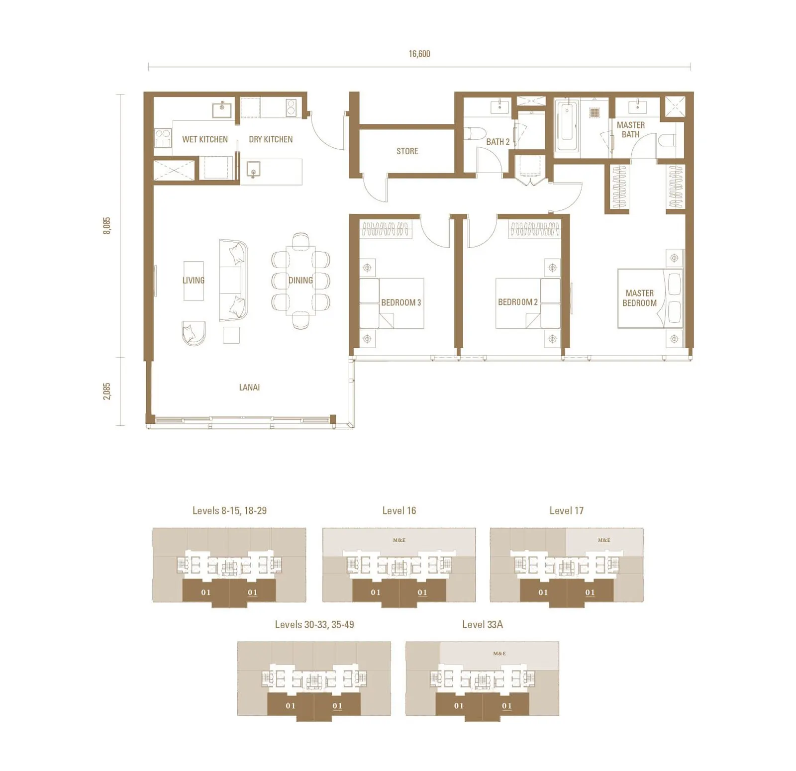 Royal Suites - Pavilion Damansara Heights TYPE M2 - 1,550 sq. ft. (144 sq. m.) floor plan