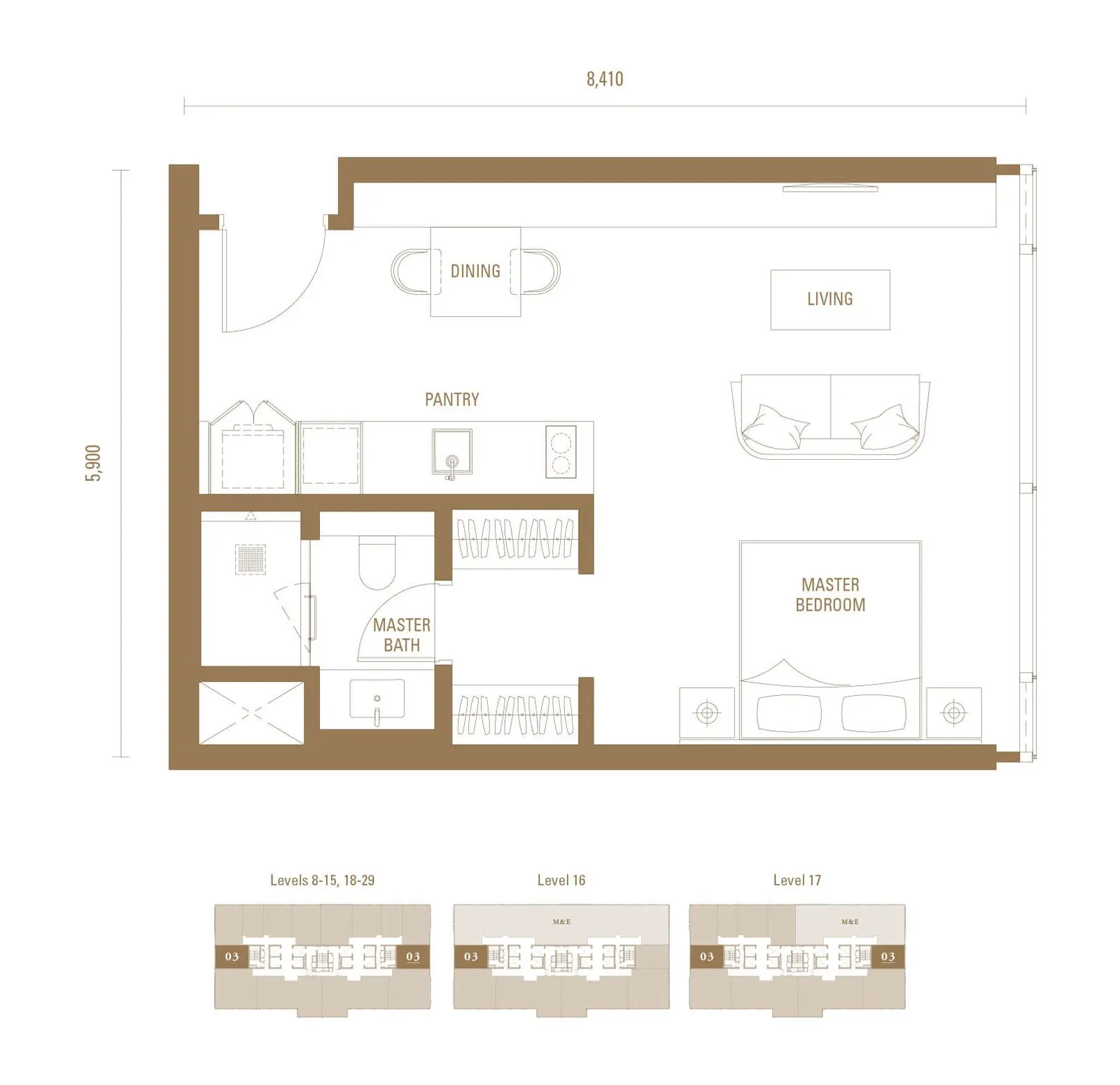 Royal Suites - Pavilion Damansara Heights TYPE S2 - 538 sq. ft. (50 sq. m.) floor plan