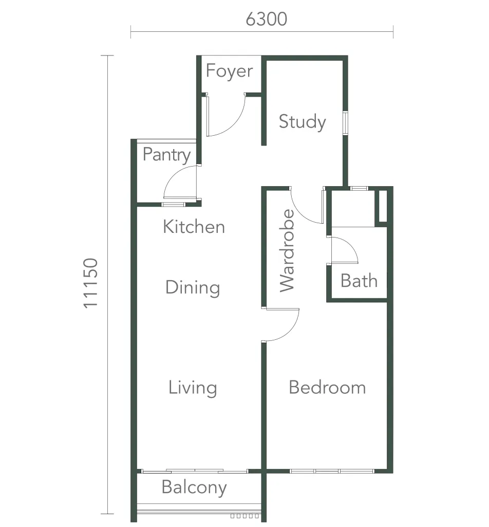 Southkey NADI Residence Type A - 649 sq.ft. floor plan