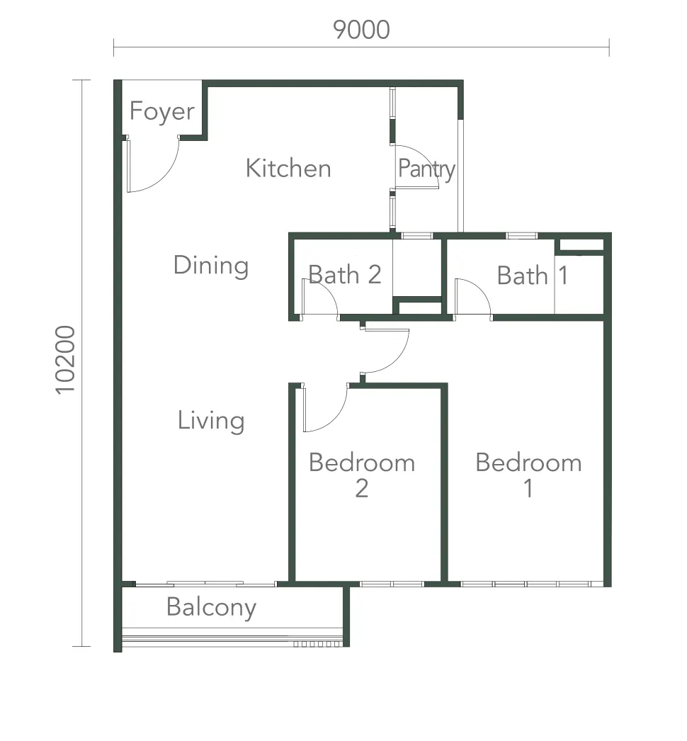 Southkey NADI Residence Type B – 854 sq.ft. floor plan