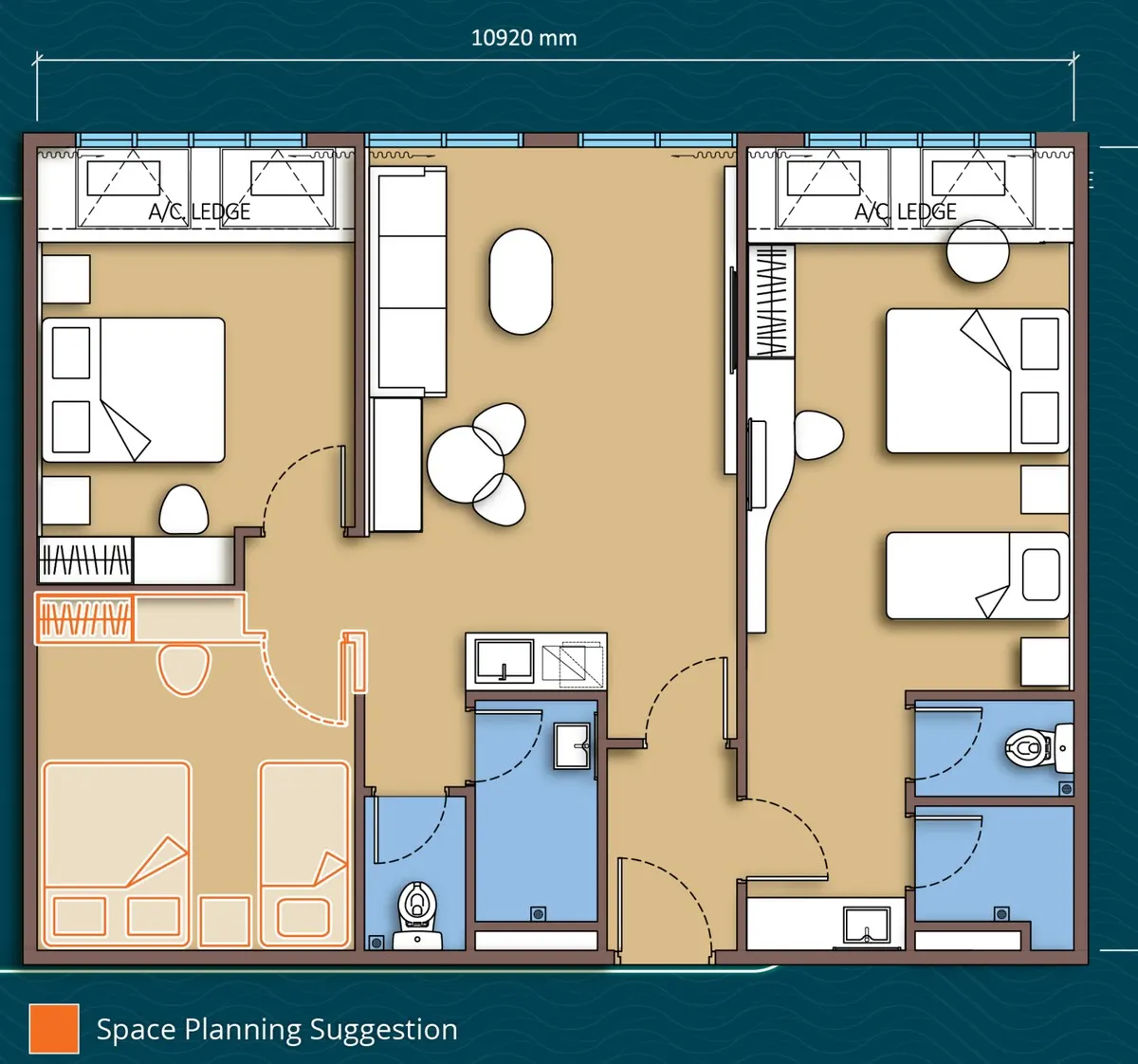 Tagbay Suites TYPE ES - Executive Suite 990 sq ft / 92 sqm floor plan