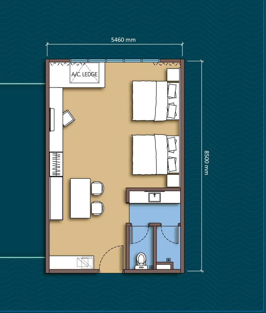Tagbay Suites TYPE SS - Standard Suite 495 sq ft / 46 sqm floor plan