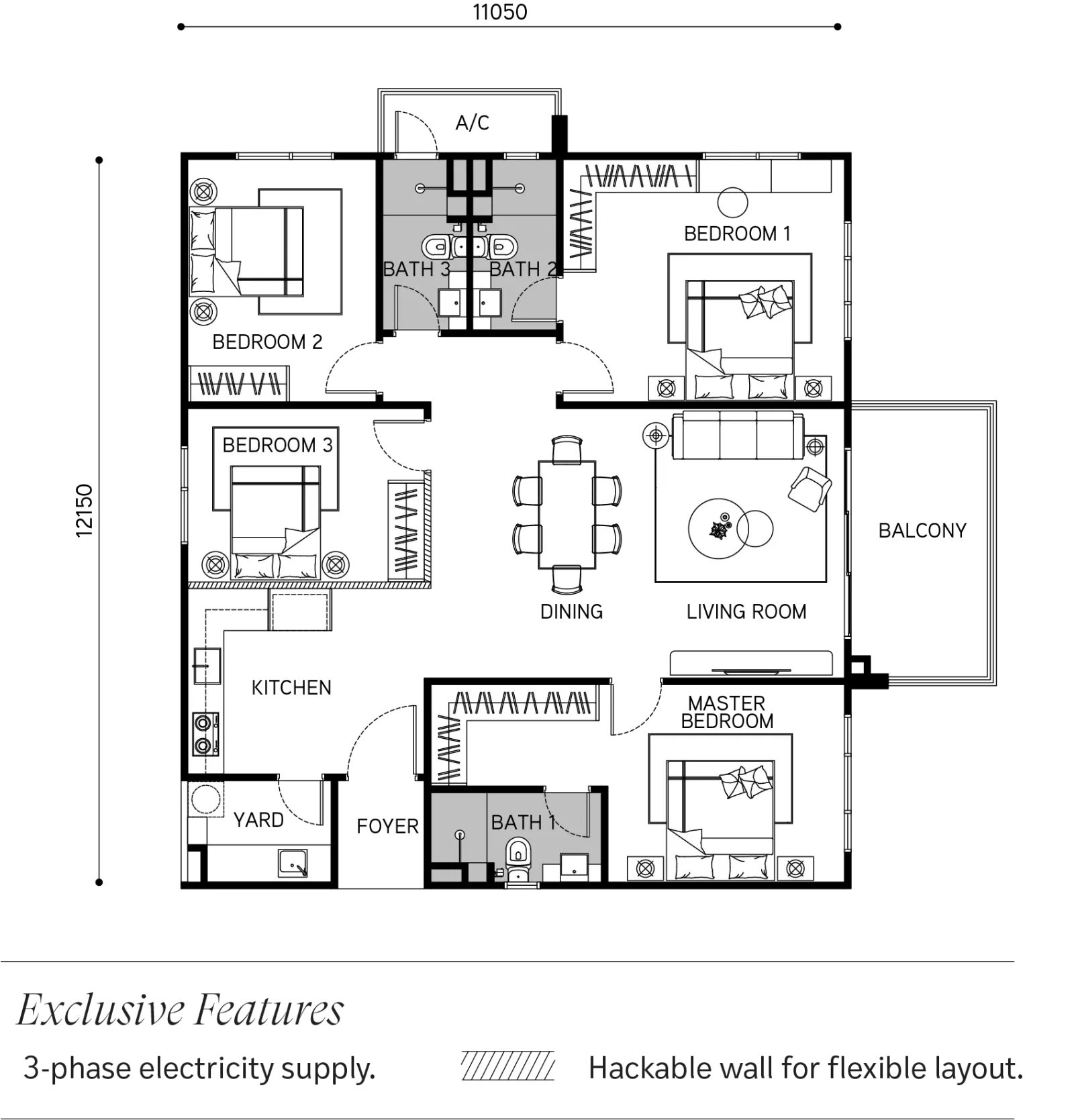Tangen Residences TYPE A - 1,582 SQ.FT. floor plan