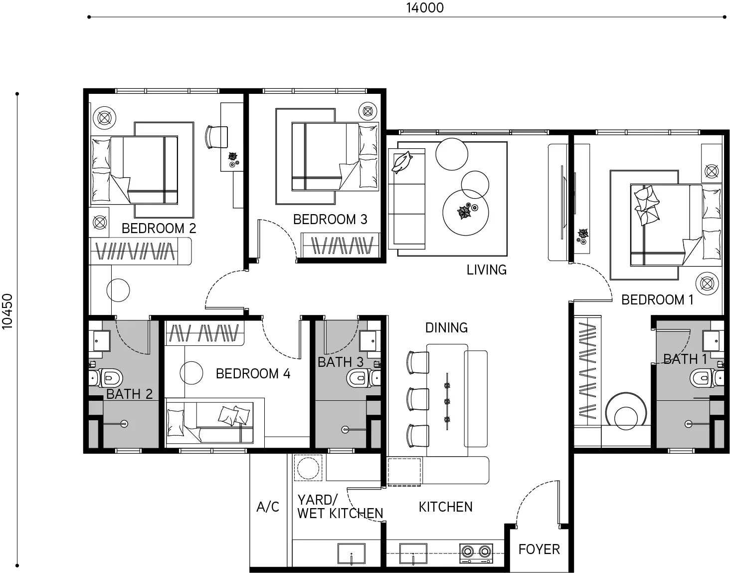 Tangen Residences TYPE B - 1,281 SQ.FT. floor plan