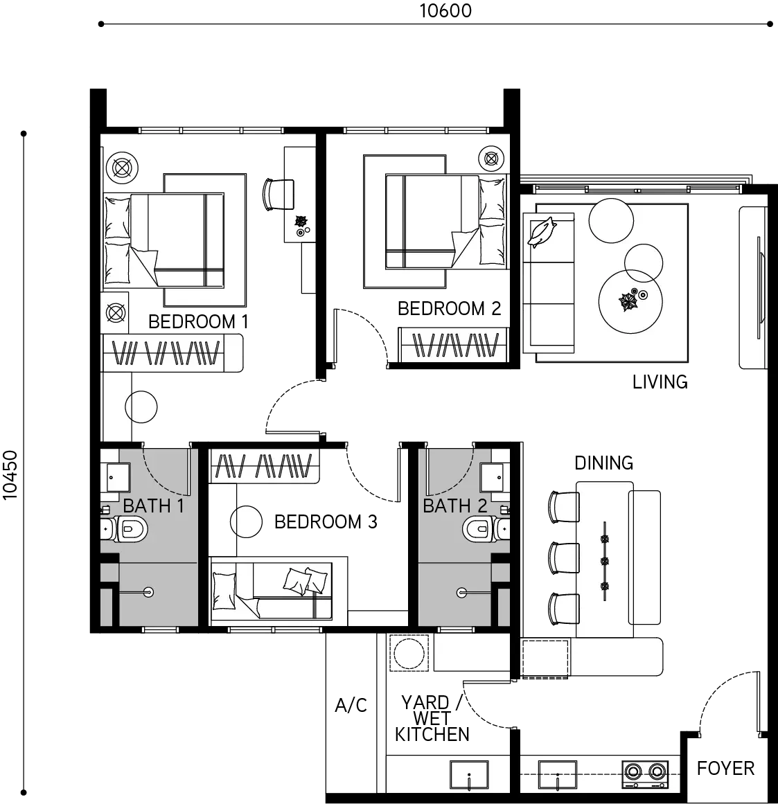 Tangen Residences TYPE C - 1,033 SQ.FT. floor plan