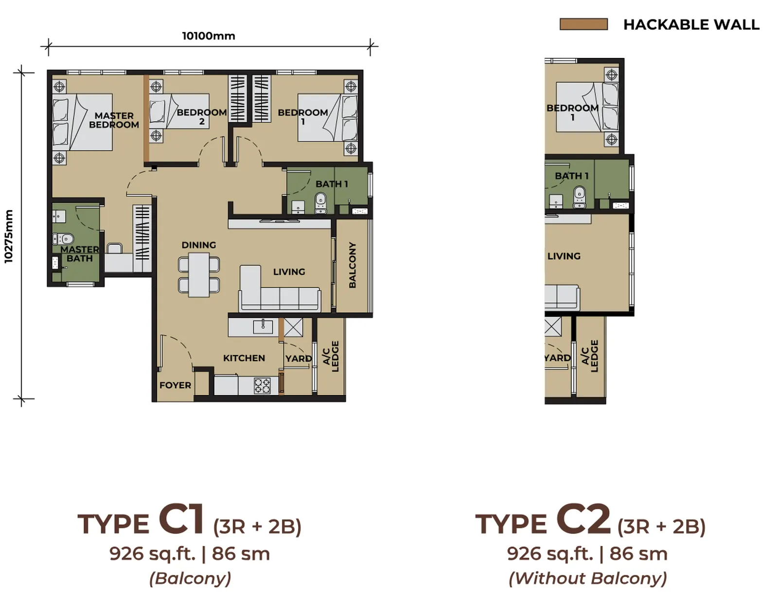The Aldenz Type C1/C2 - 926 sf floor plan