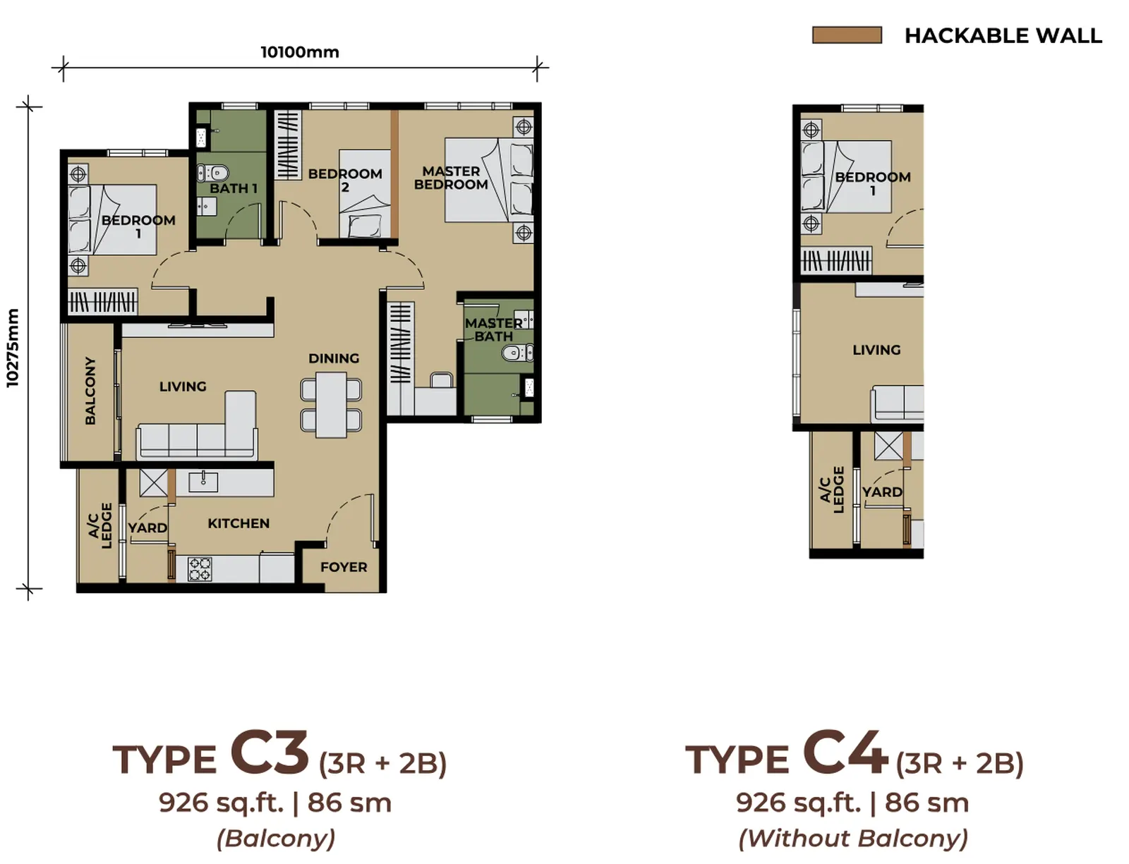 The Aldenz Type C3/C4 - 926 sf floor plan