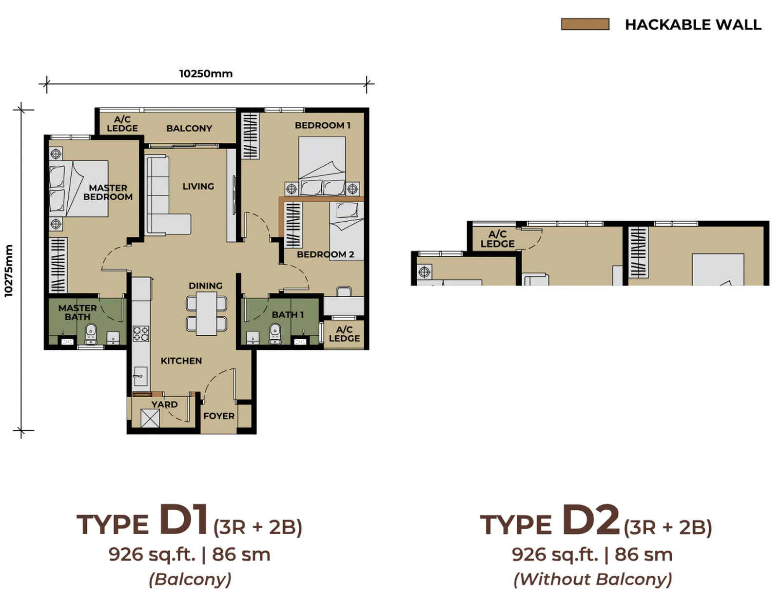 The Aldenz Type D1/D2 - 926 sf floor plan