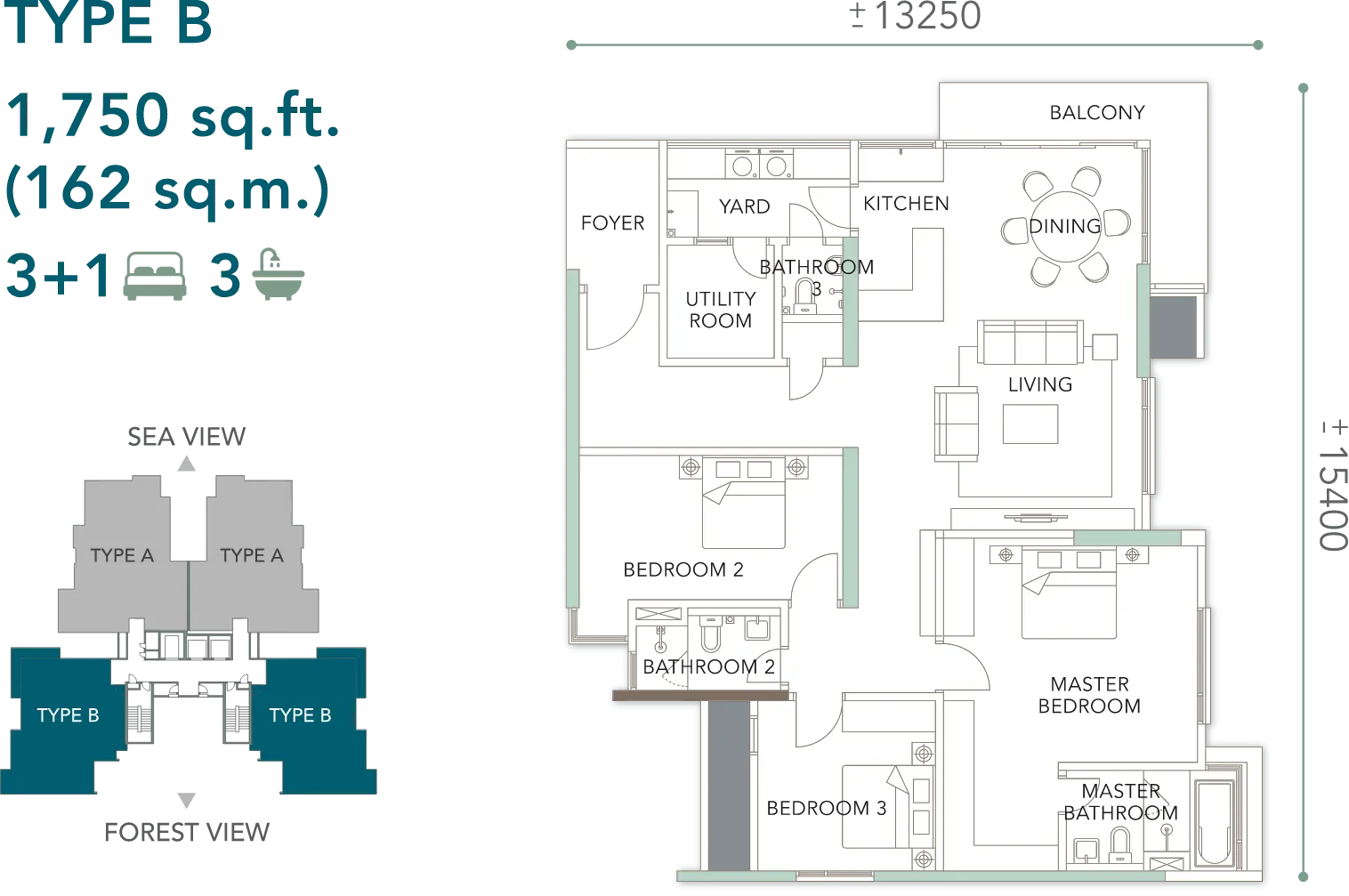 The Marin Type B 1,750 sq.ft. (162 sq.m.) floor plan