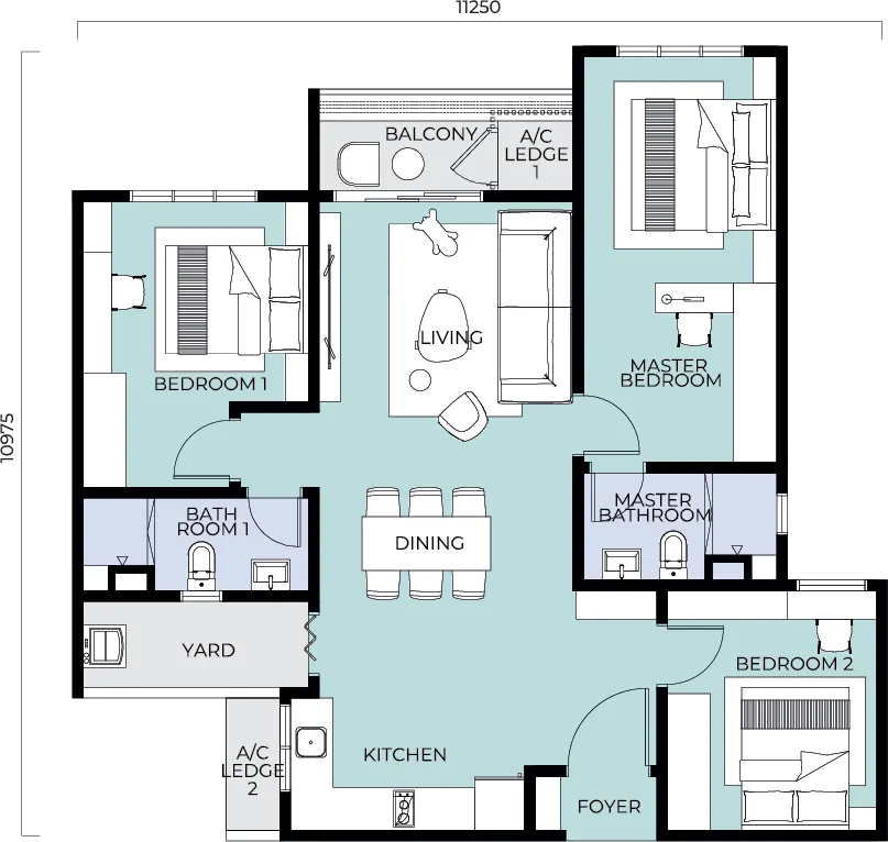 Trinity Nordic TYPE B 1,077 sq.ft. 3 Bedrooms 2 Bathrooms floor plan