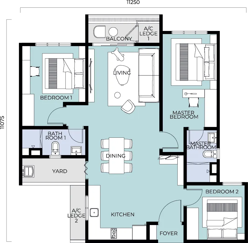 Trinity Nordic TYPE B(a) 1,077 sq.ft. 3 Bedrooms 2 Bathrooms floor plan