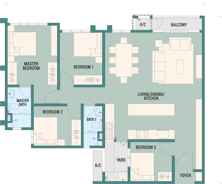 TRINITY RAINFORA RESIDENCES TYPE G | 4 Bedrooms 2 Bathrooms | Built-up Area 1,184 sq.ft. floor plan