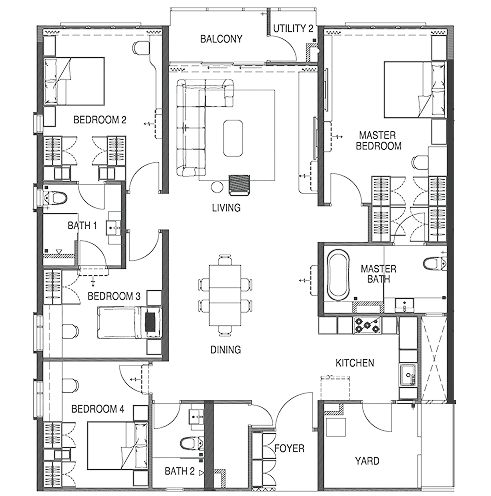 Waterstone Type A2 - 2,152 sqft - 4 Bedrooms · 3 Bathrooms floor plan