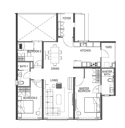 Waterstone Type D2 - 1,334 sqft - 3 Bedrooms · 2 Bathrooms floor plan