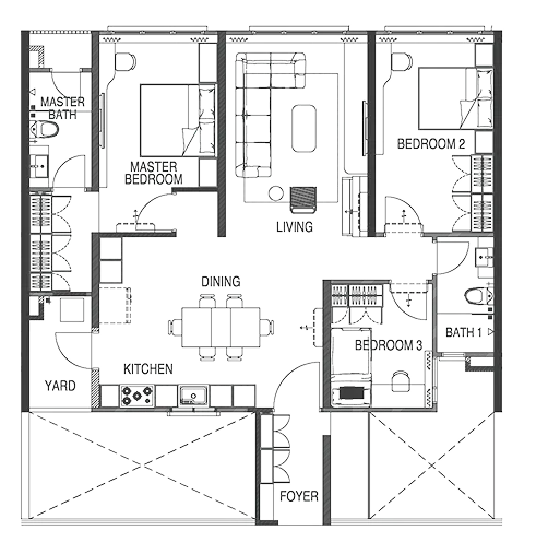 Waterstone Type E2 - 1,334 sqft - 3 Bedrooms · 2 Bathrooms floor plan